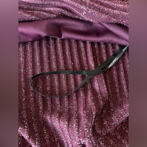 Womens Plus Size Calvin Klein Purple Metallic Ribbed V-Neck Tunic Top - Picture 7 of 11